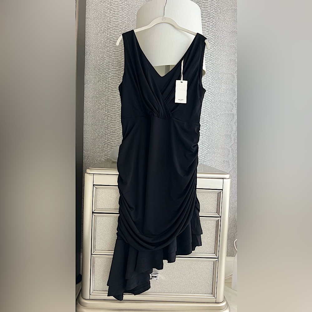 Grace Karin Women's Wrap Front V Neck Bodycon Dress Ruched Sides Black XL NWT